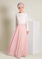 Tesettür giyim PUDRA İŞLEMELİ ŞİFON ETEK 6195