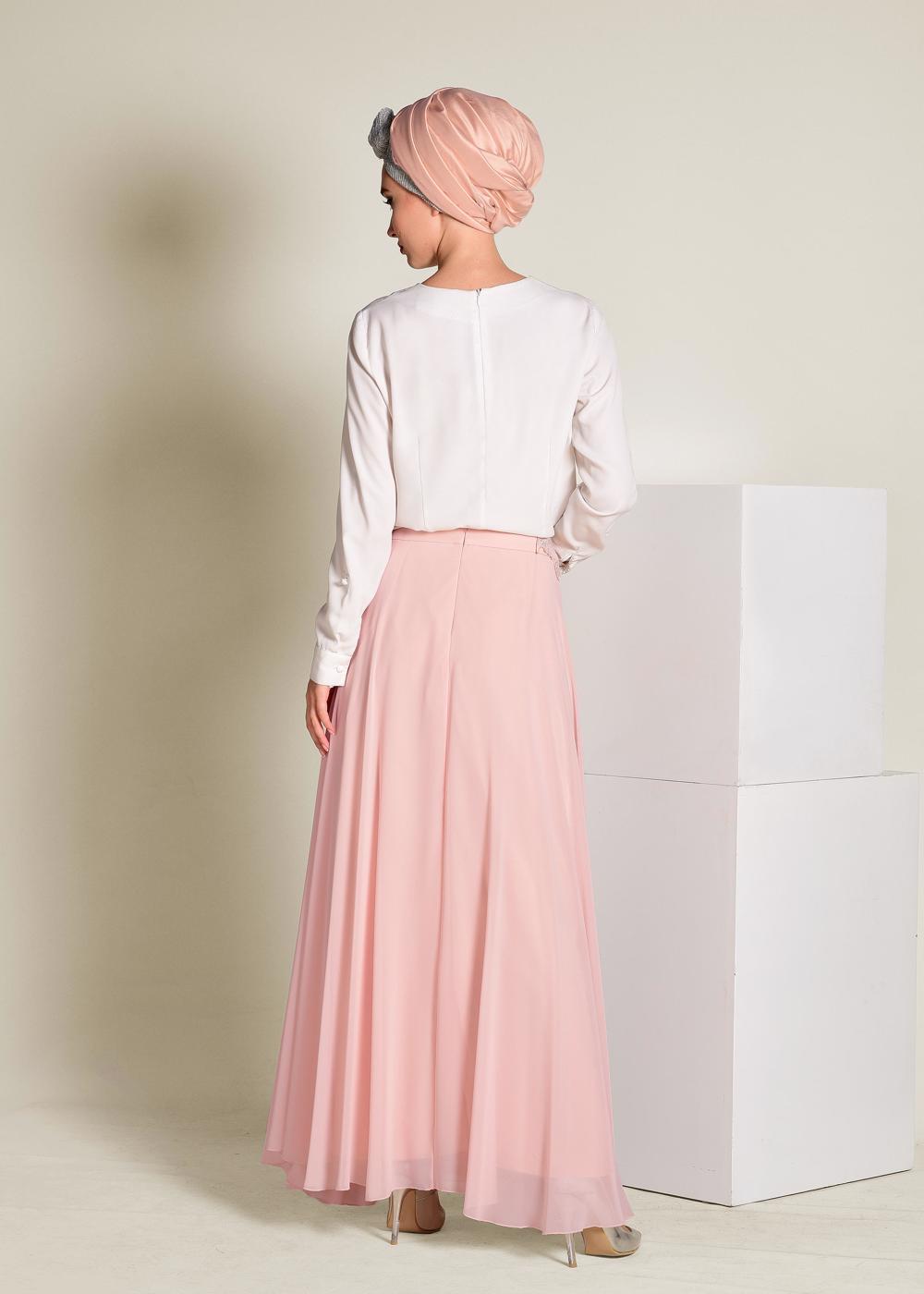 Tesettür giyim PUDRA İŞLEMELİ ŞİFON ETEK 6195