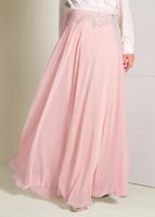 Tesettür giyim PUDRA İŞLEMELİ ŞİFON ETEK 6195