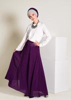 Tesettür giyim MOR İŞLEMELİ ŞİFON ETEK 6195