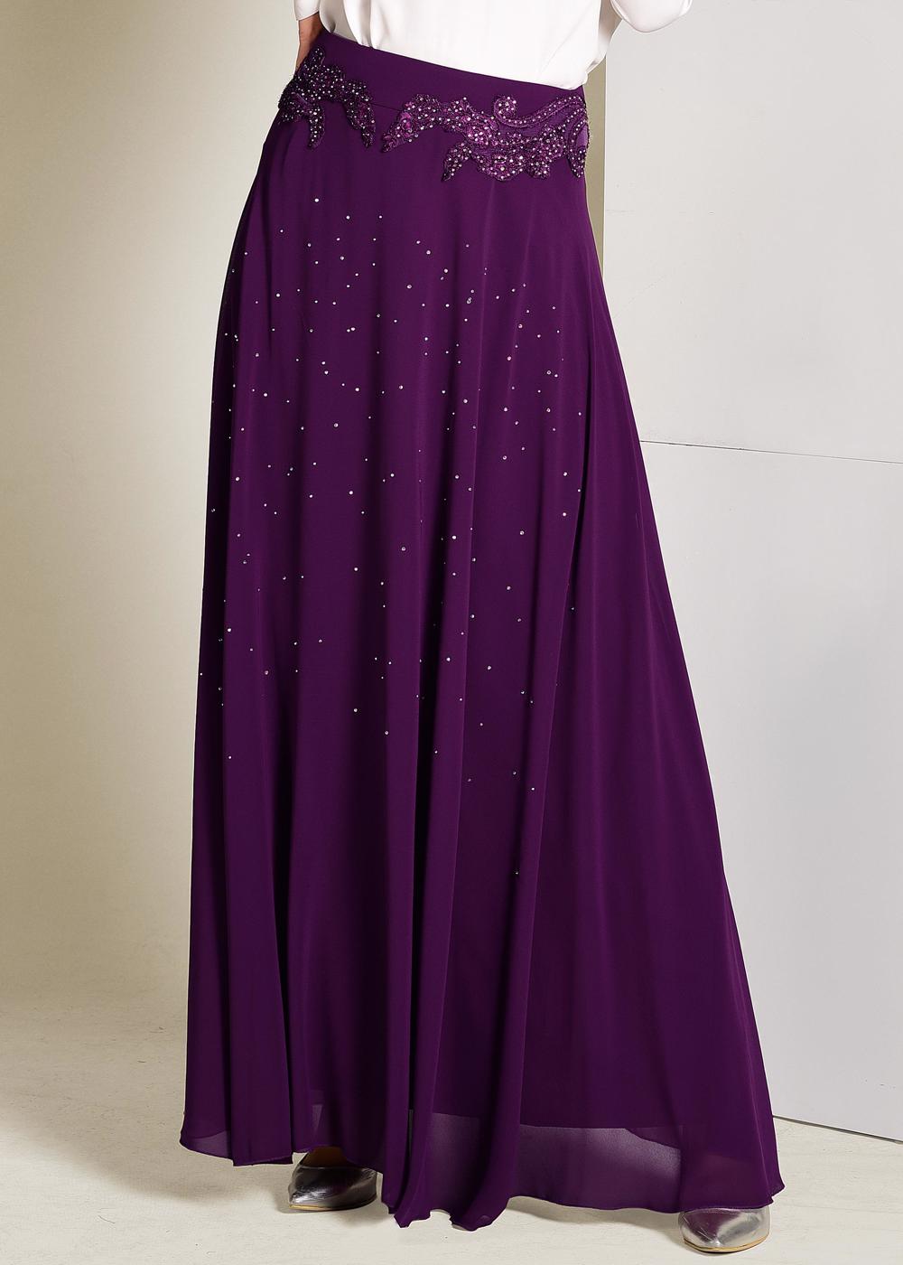 Tesettür giyim MOR İŞLEMELİ ŞİFON ETEK 6195