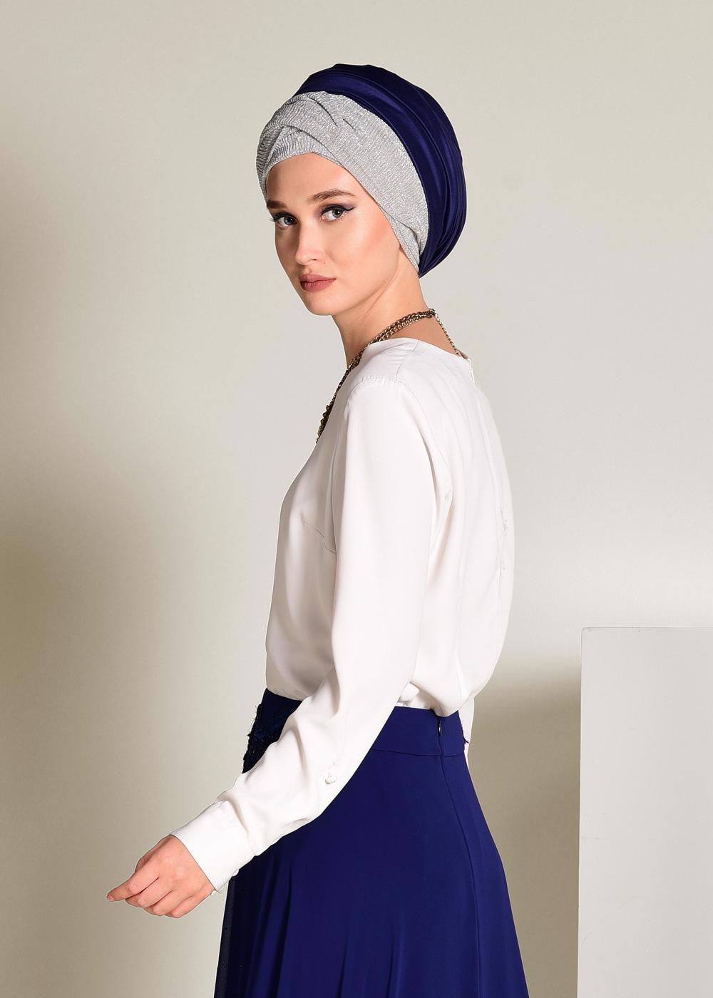 Tesettür giyim LACİVERT İŞLEMELİ ŞİFON ETEK 6195