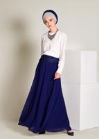 Tesettür giyim LACİVERT İŞLEMELİ ŞİFON ETEK 6195