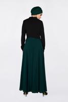 Tesettür giyim YEŞİL İŞLEMELİ ŞİFON ETEK 6195