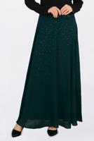 Tesettür giyim YEŞİL İŞLEMELİ ŞİFON ETEK 6195