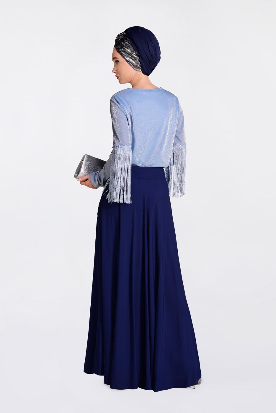 Tesettür giyim LACİVERT ÇİÇEK DETAYLI ETEK 6196