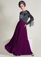 Tesettür giyim MÜRDÜM ÇİÇEK DETAYLI ETEK 6196