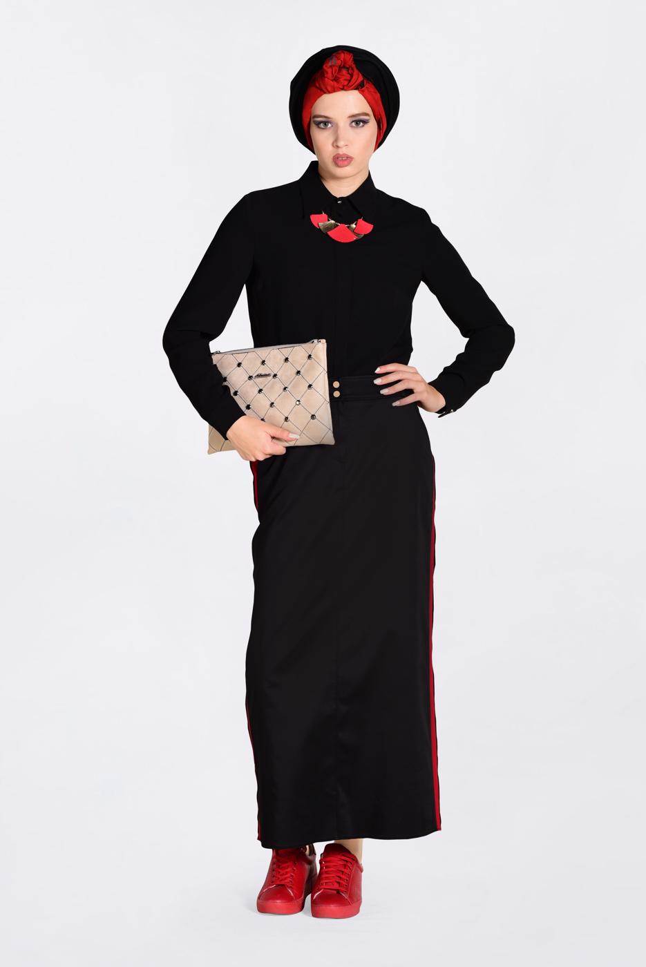 Tesettür giyim SİYAH YANLARI ŞERİTLİ ETEK 6200