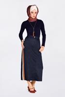 Tesettür giyim LACİVERT YANLARI ŞERİTLİ ETEK 6200