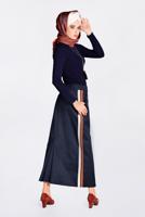 Tesettür giyim LACİVERT YANLARI ŞERİTLİ ETEK 6200