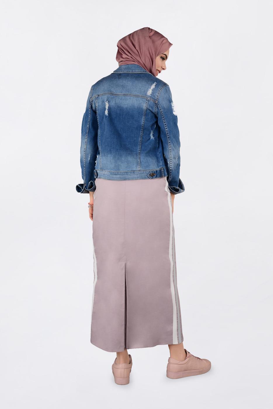 Tesettür giyim PUDRA YANLARI ŞERİTLİ ETEK 6200