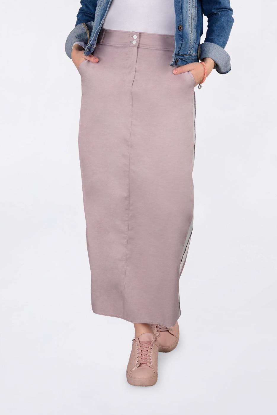 Tesettür giyim PUDRA YANLARI ŞERİTLİ ETEK 6200