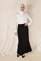 Tesettür giyim SİYAH İNCİ DETAYLI YÜKSEK BEL ETEK 6203
