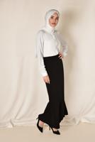 Tesettür giyim SİYAH İNCİ DETAYLI YÜKSEK BEL ETEK 6203