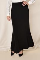 Tesettür giyim SİYAH İNCİ DETAYLI YÜKSEK BEL ETEK 6203