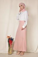Tesettür giyim PUDRA İNCİ DETAYLI YÜKSEK BEL ETEK 6203