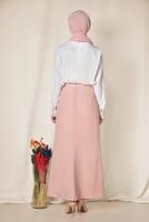 Tesettür giyim PUDRA İNCİ DETAYLI YÜKSEK BEL ETEK 6203