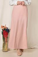 Tesettür giyim PUDRA İNCİ DETAYLI YÜKSEK BEL ETEK 6203