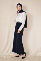 Tesettür giyim LACİVERT İNCİ DETAYLI YÜKSEK BEL ETEK 6203 
