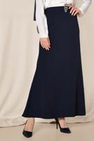 Tesettür giyim LACİVERT İNCİ DETAYLI YÜKSEK BEL ETEK 6203 