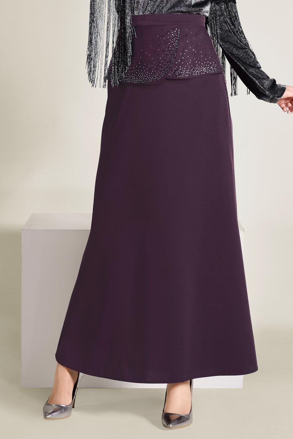 Tesettür giyim MÜRDÜM TAŞ DETAYLI BALIK ETEK 6204 