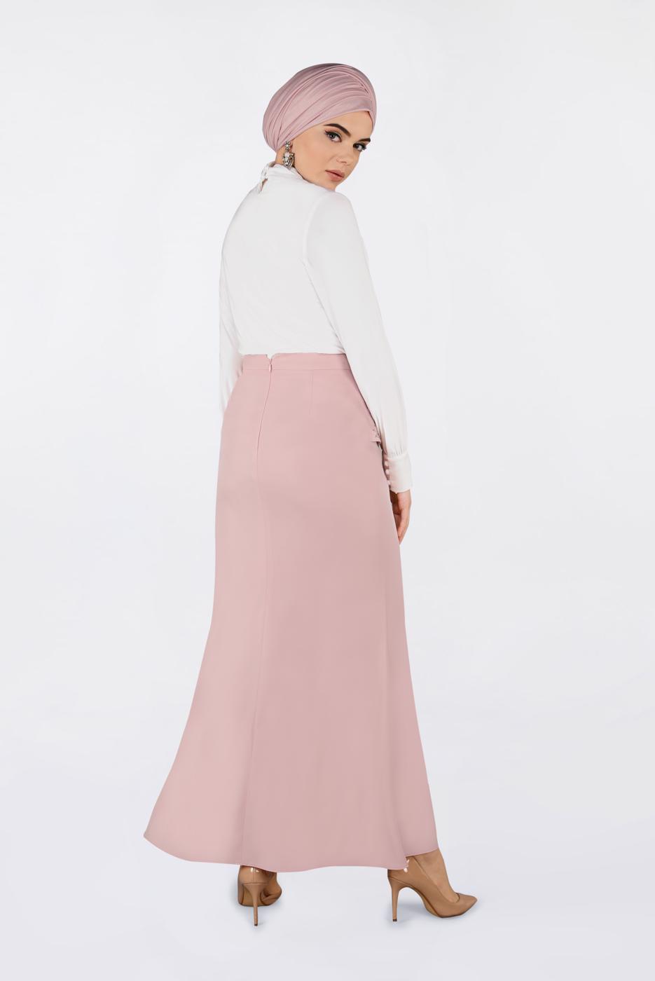 Tesettür giyim PUDRA TAŞ DETAYLI BALIK ETEK 6204 