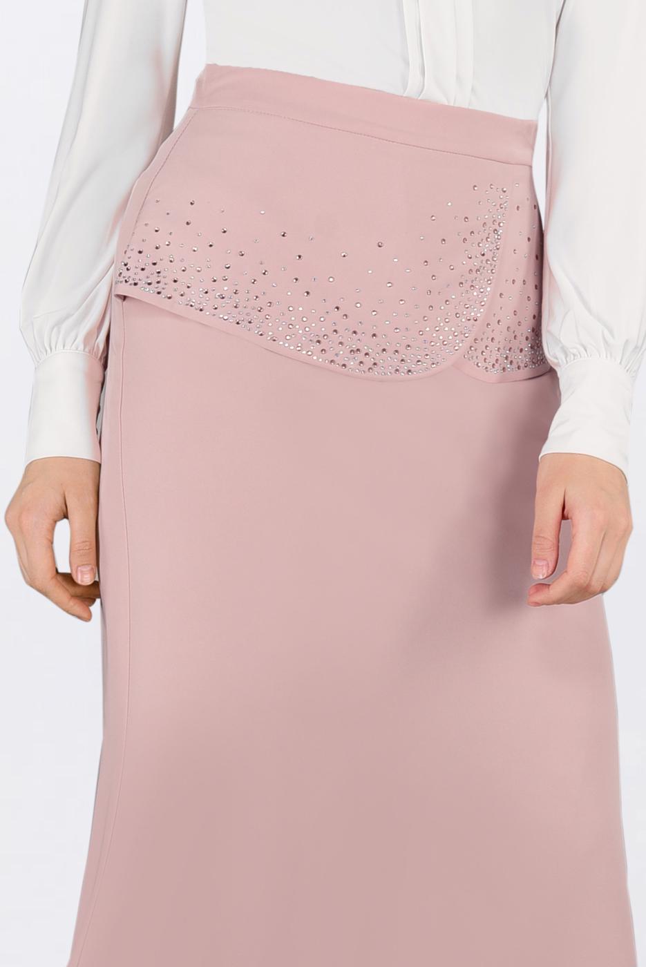 Tesettür giyim PUDRA TAŞ DETAYLI BALIK ETEK 6204 