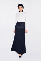 Tesettür giyim LACİVERT TAŞ DETAYLI BALIK ETEK 6204 