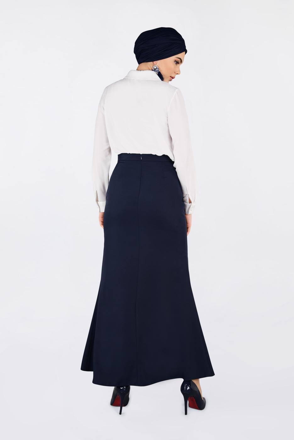 Tesettür giyim LACİVERT TAŞ DETAYLI BALIK ETEK 6204 