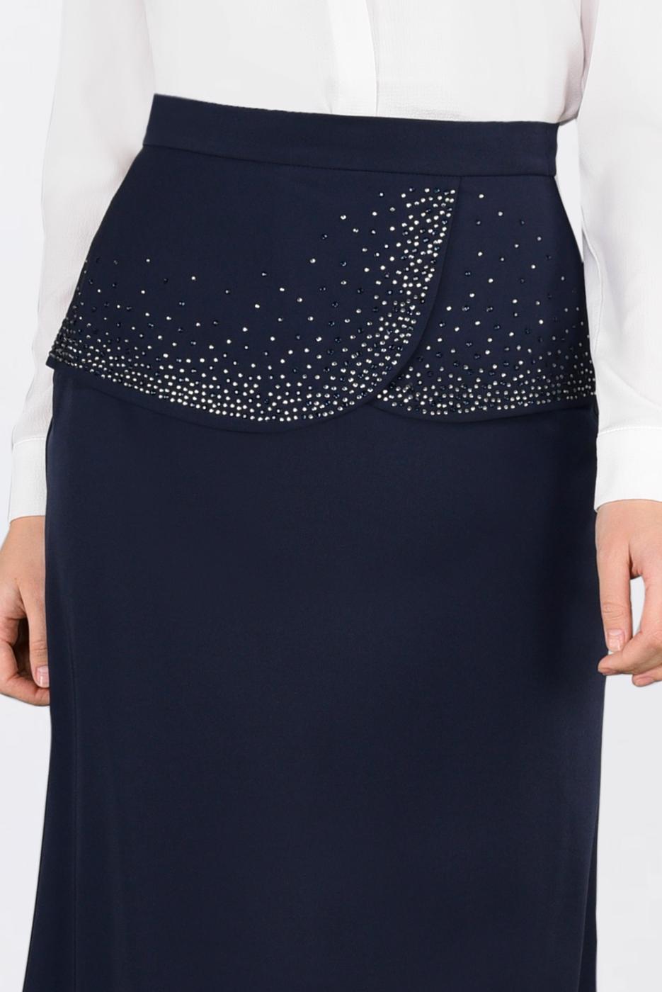 Tesettür giyim LACİVERT TAŞ DETAYLI BALIK ETEK 6204 