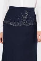 Tesettür giyim LACİVERT TAŞ DETAYLI BALIK ETEK 6204 