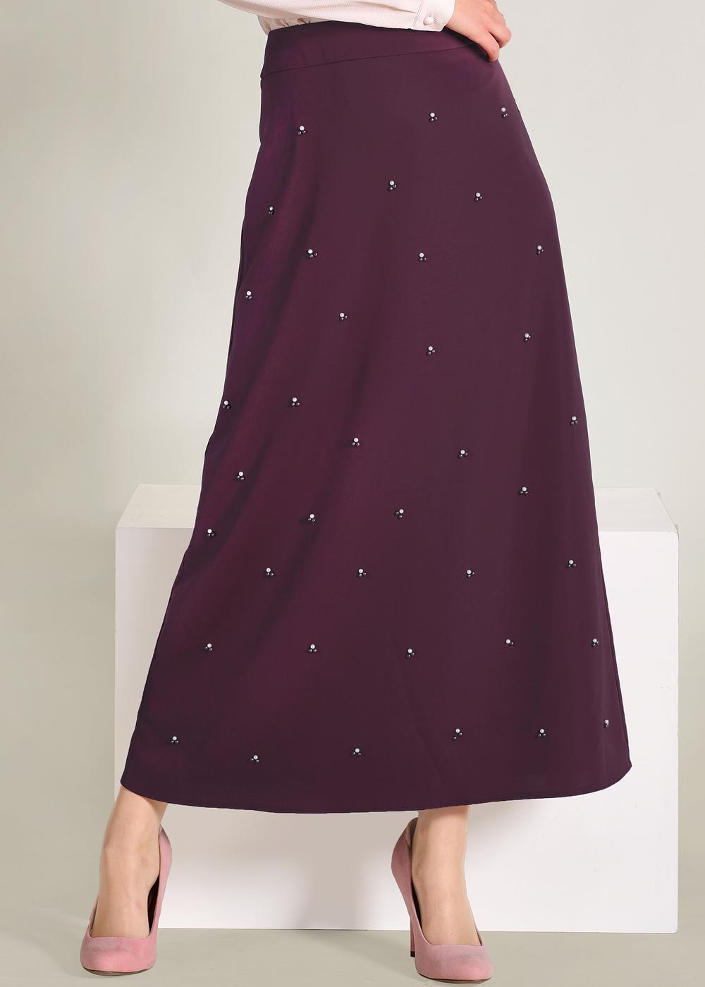 Tesettür giyim BORDO İNCİ DETAYLI A KESİM ETEK 6211