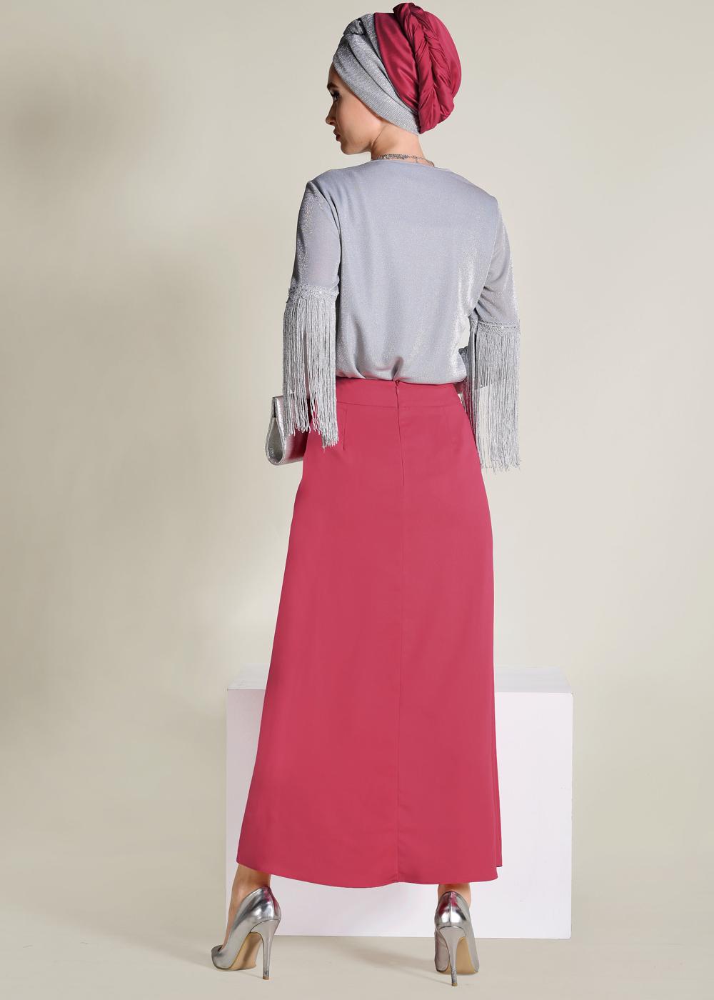 Tesettür giyim MERCAN İNCİ DETAYLI A KESİM ETEK 6211