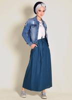 Tesettür giyim LACİVERT BELİ BAĞCIKLI CEPLİ ETEK 6214 