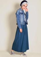Tesettür giyim LACİVERT BELİ BAĞCIKLI CEPLİ ETEK 6214 