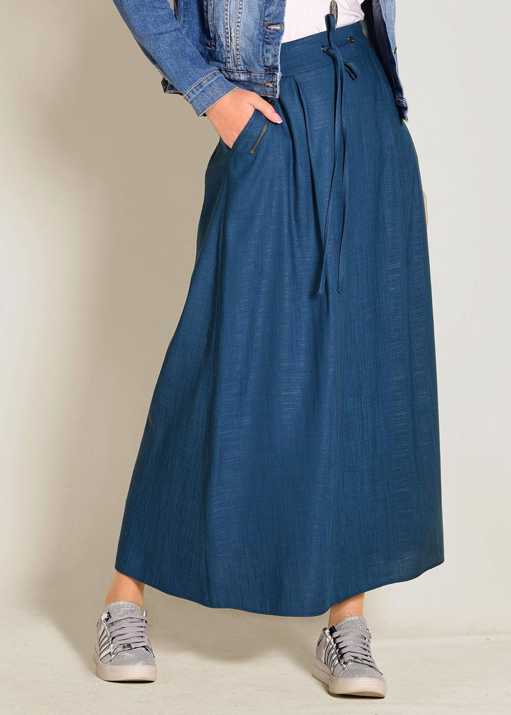 Tesettür giyim LACİVERT BELİ BAĞCIKLI CEPLİ ETEK 6214 