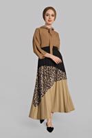 Tesettür giyim SİYAH PİLELİ LEOPAR DESENLİ ETEK 6911 