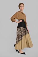 Tesettür giyim SİYAH PİLELİ LEOPAR DESENLİ ETEK 6911 