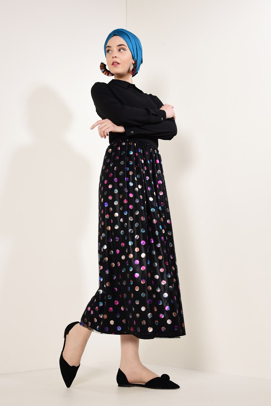 Vêtements hijab NOIR T 7315 Puantiye Desenli Jakar  Etek-Zamane