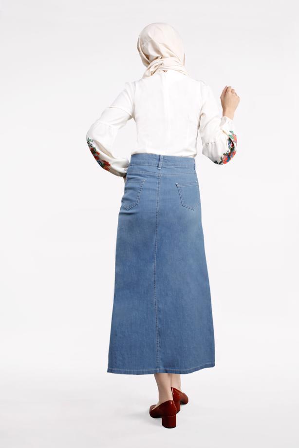 Vêtements hijab  Embroidery Pockets  Detailed Denim Skirt T 8022  - TRENDTESETTÜR