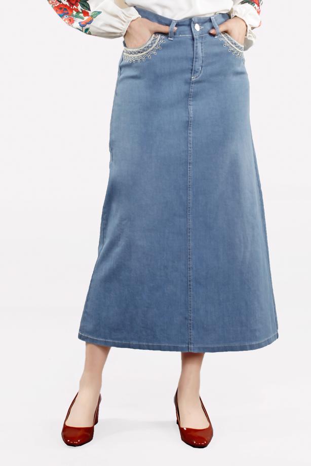 Vêtements hijab  Embroidery Pockets  Detailed Denim Skirt T 8022  - TRENDTESETTÜR