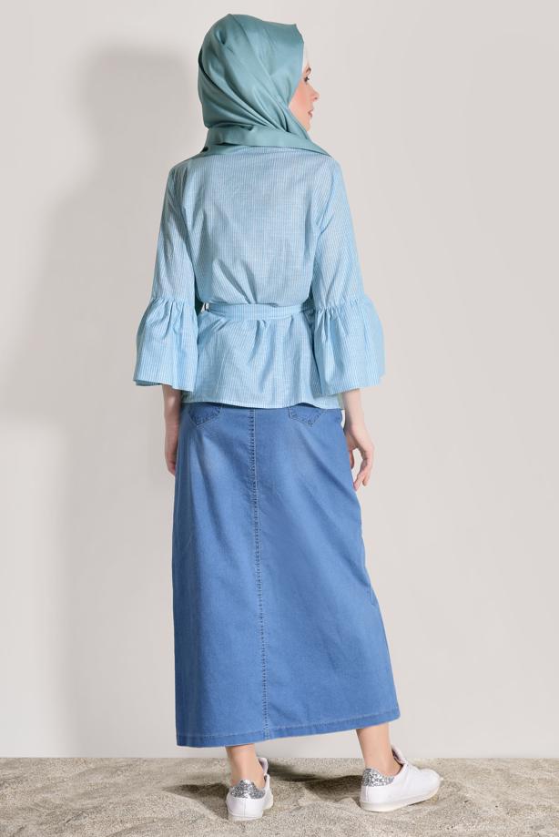 Vêtements hijab  Embroidery Pockets  Detailed Denim Skirt T 8022  - TRENDTESETTÜR