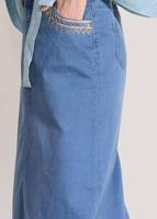 Tesettür giyim LACİVERT CEPLERİ İŞLEME DETAYLI DENİM ETEK 8022