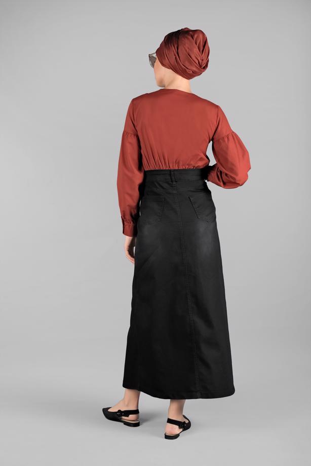Vêtements hijab  Pocketed Front Snaps Denim Skirt T 8032 - TRENDTESETTÜR