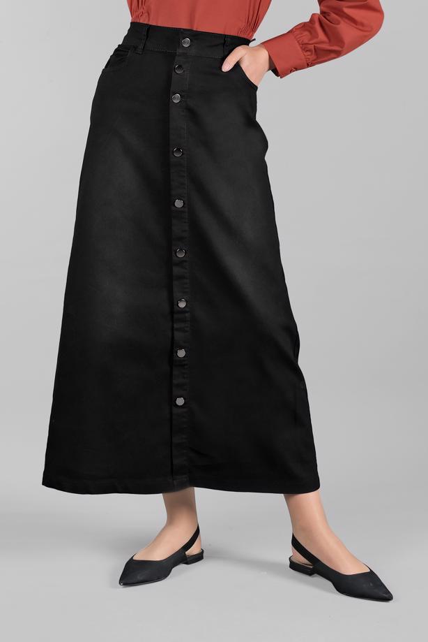 Vêtements hijab  Pocketed Front Snaps Denim Skirt T 8032 - TRENDTESETTÜR