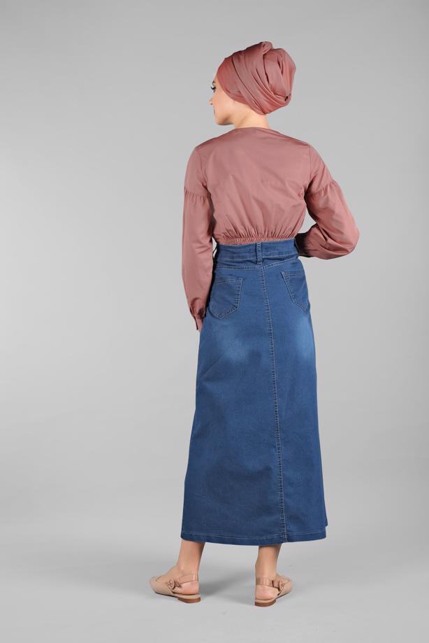 Vêtements hijab  Pocketed Front Snaps Denim Skirt T 8032 - TRENDTESETTÜR