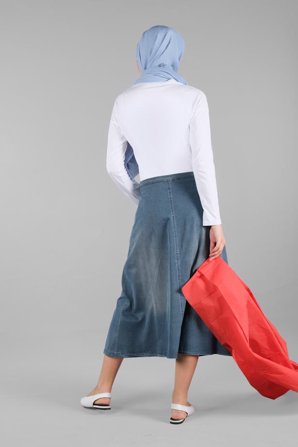 Hijab-Kleidung  ÖNDEN DÜĞMELİ DENİM ETEK 9003 - TRENDTESETTÜR
