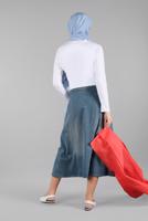 Tesettür giyim LACİVERT ÖNDEN DÜĞMELİ DENİM ETEK 9003