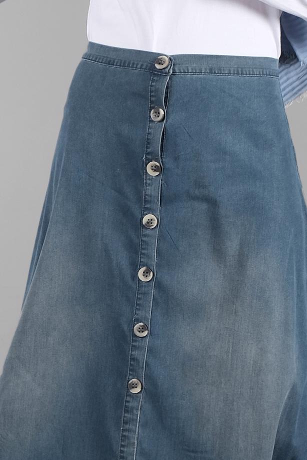 Hijab-Kleidung  ÖNDEN DÜĞMELİ DENİM ETEK 9003 - TRENDTESETTÜR