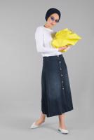 Tesettür giyim LACİVERT ÖNDEN DÜĞMELİ DENİM ETEK 9003